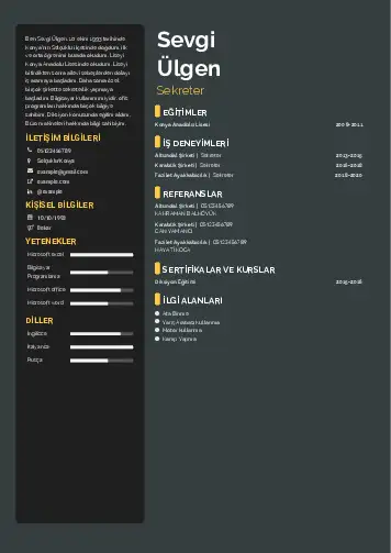 Sekreter CV Örnekleri cv indir